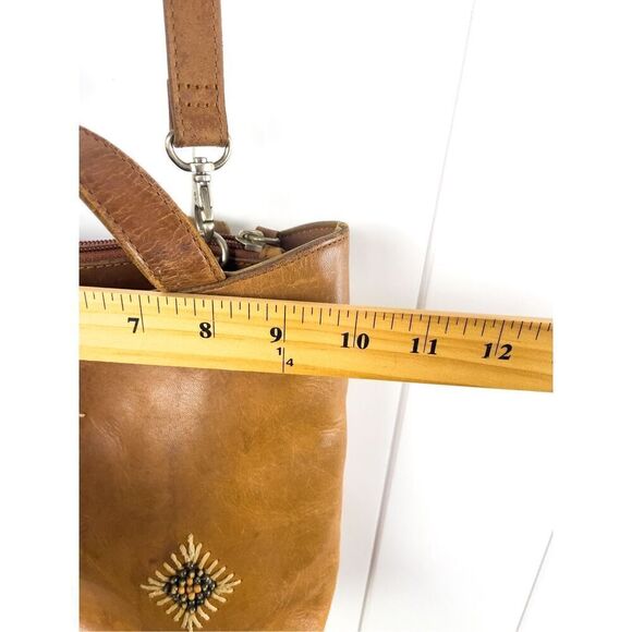 Rolf’s Tan Leather Crossbody Bag With Diamond Bead Design Boho Vintage - Picture 8 of 16